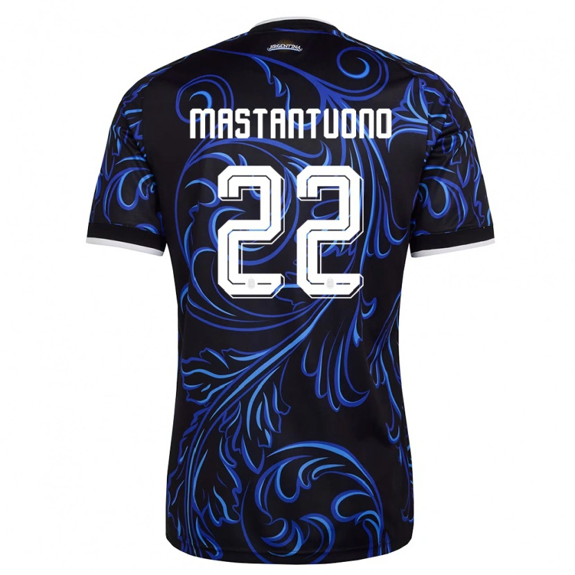 Danxen Kvinnor Argentina Franco Mastantuono #22 Svart Vit Himmelblå Bortatröja Matchtröjor 26-28 Tröjor T-Tröja