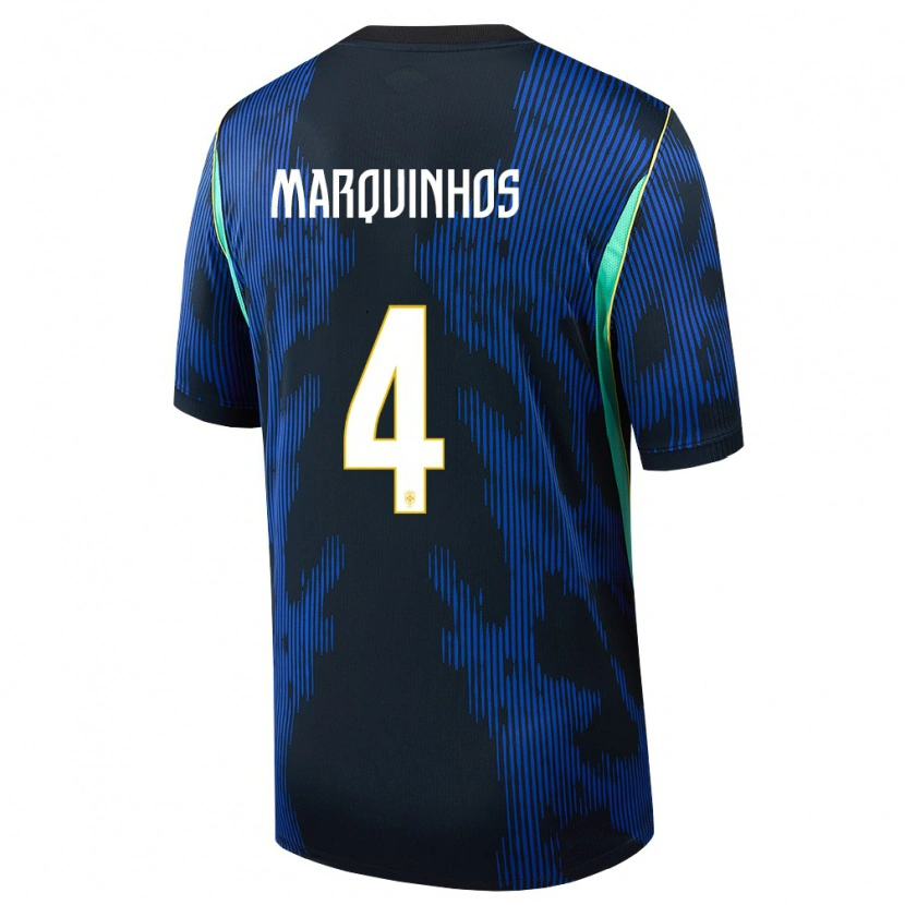 Danxen Kvinnor Brasilien Marquinhos #4 Blå Marin Gul Bortatröja Matchtröjor 26-28 Tröjor T-Tröja