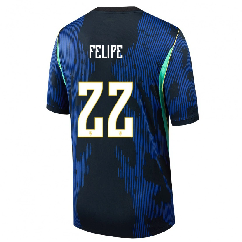 Danxen Kvinnor Brasilien Cayo Felipe #22 Blå Marin Gul Bortatröja Matchtröjor 26-28 Tröjor T-Tröja