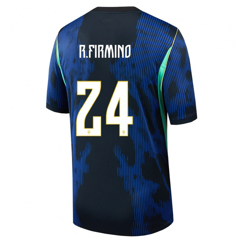 Danxen Kvinnor Brasilien Roberto Firmino #24 Blå Marin Gul Bortatröja Matchtröjor 26-28 Tröjor T-Tröja