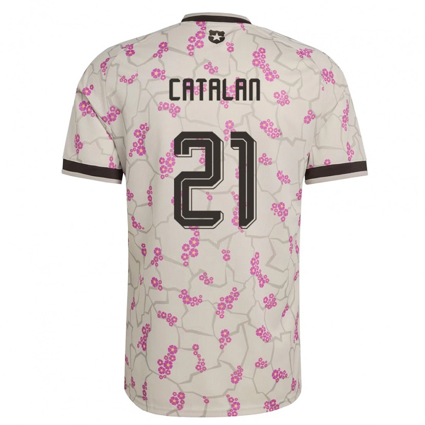 Danxen Kvinnor Chile Matías Catalán #21 Vit Lila Bortatröja Matchtröjor 26-28 Tröjor T-Tröja