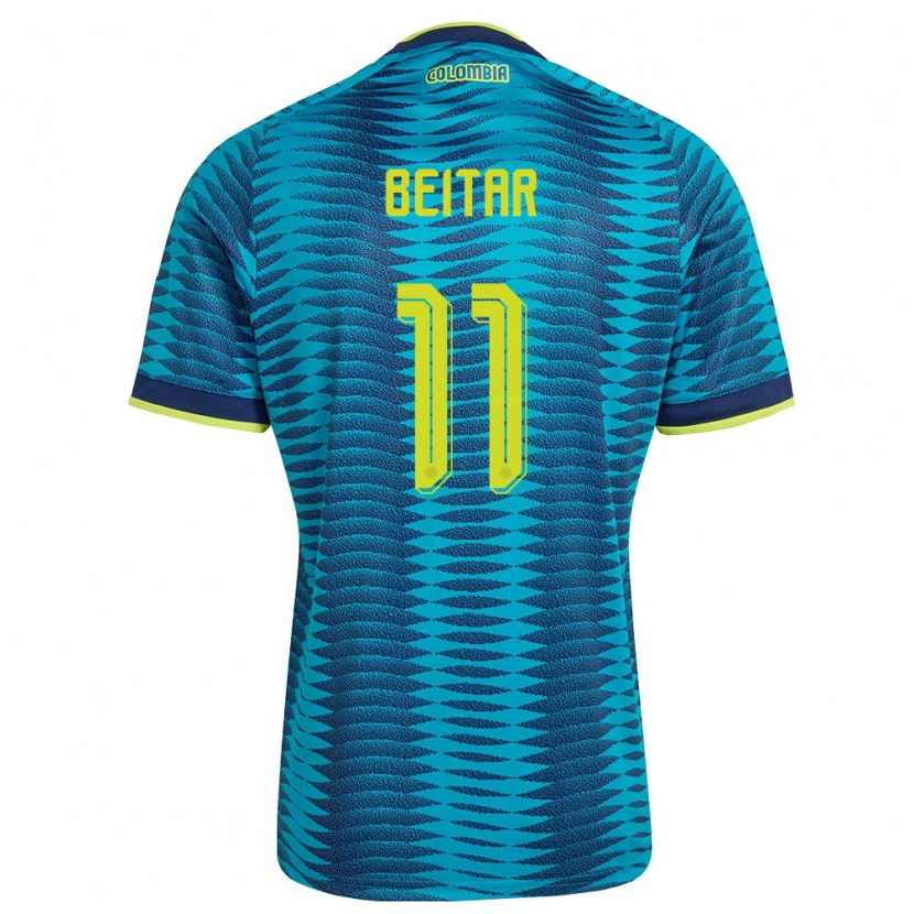 Danxen Kvinnor Colombia Didier Beitar #11 Blå Marin Gul Bortatröja Matchtröjor 26-28 Tröjor T-Tröja
