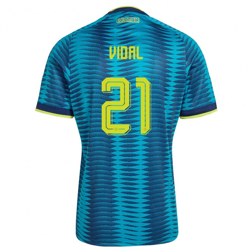 Danxen Kvinnor Colombia Ingrid Vidal #21 Blå Marin Gul Bortatröja Matchtröjor 26-28 Tröjor T-Tröja