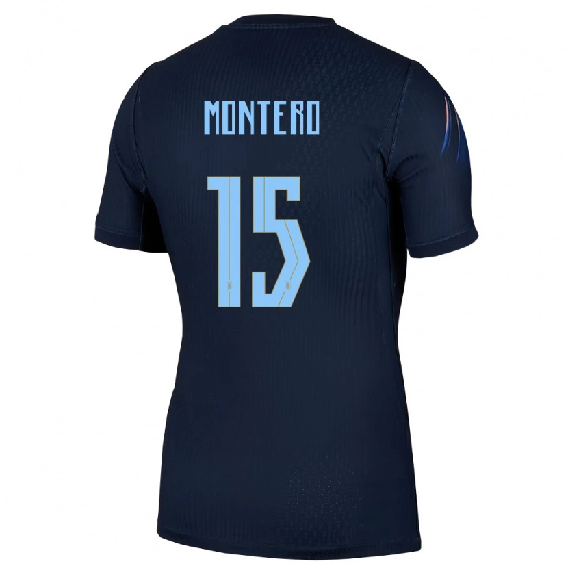 Danxen Kvinnor Uruguay Alfonso Montero #15 Svart Blå Bortatröja Matchtröjor 26-28 Tröjor T-Tröja