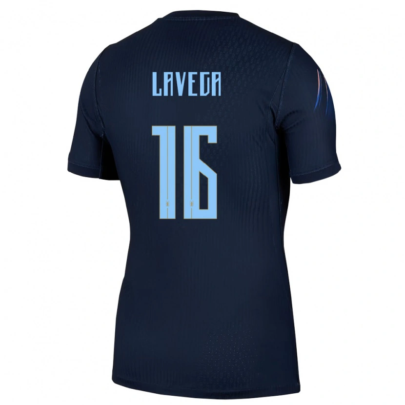 Danxen Kvinnor Uruguay Joaquín Lavega #16 Svart Blå Bortatröja Matchtröjor 26-28 Tröjor T-Tröja