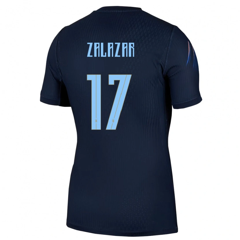 Danxen Kvinnor Uruguay Mauro Zalazar #17 Svart Blå Bortatröja Matchtröjor 26-28 Tröjor T-Tröja