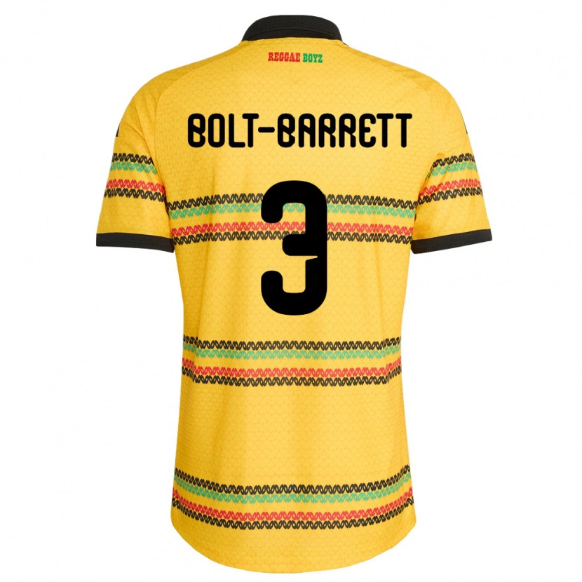Danxen Barn Jamaica Nahshon Bolt-Barrett #3 Gul Svart Grön Hemmatröja Matchtröjor 26-28 Tröjor T-Tröja