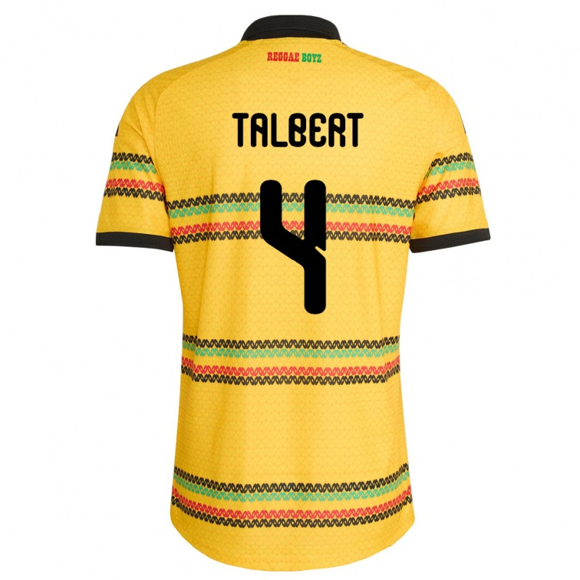 Danxen Barn Jamaica Deshawn Talbert #4 Gul Svart Grön Hemmatröja Matchtröjor 26-28 Tröjor T-Tröja