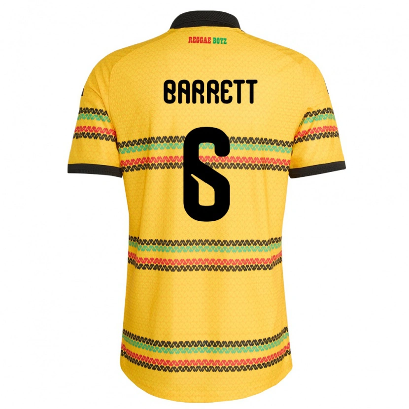 Danxen Barn Jamaica Ronaldo Barrett #6 Gul Svart Grön Hemmatröja Matchtröjor 26-28 Tröjor T-Tröja