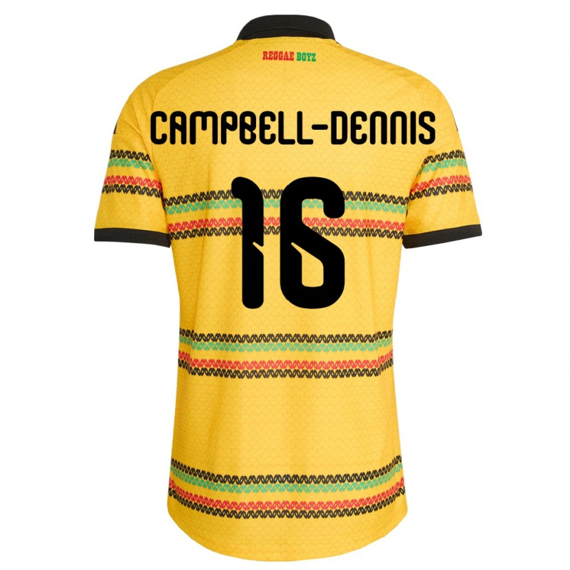 Danxen Barn Jamaica Raequan Campbell-Dennis #16 Gul Svart Grön Hemmatröja Matchtröjor 26-28 Tröjor T-Tröja