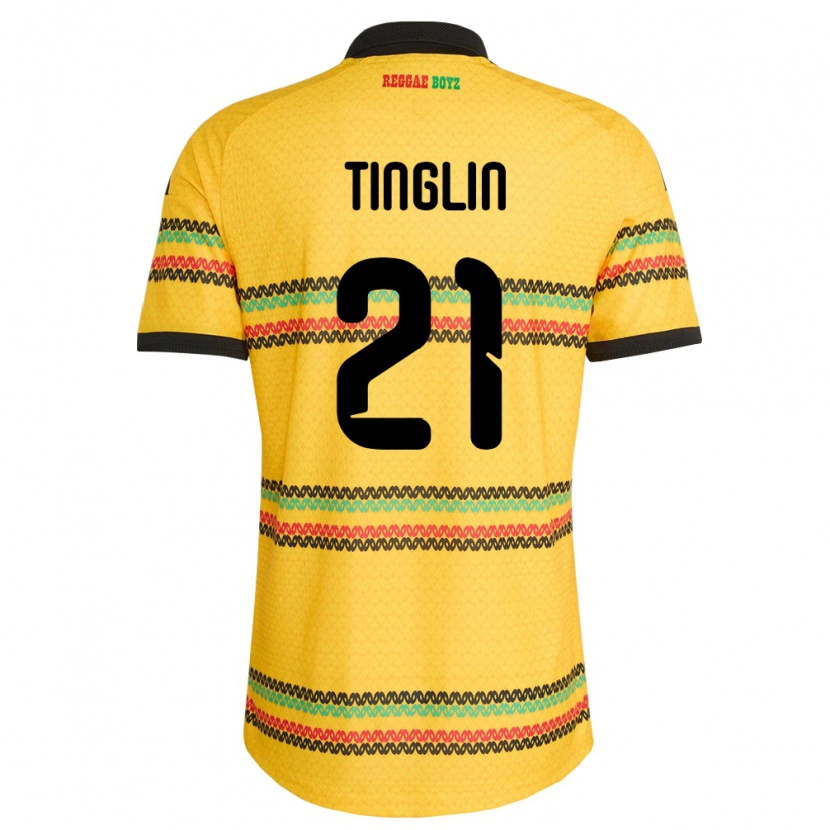 Danxen Barn Jamaica Carlyle Tinglin #21 Gul Svart Grön Hemmatröja Matchtröjor 26-28 Tröjor T-Tröja