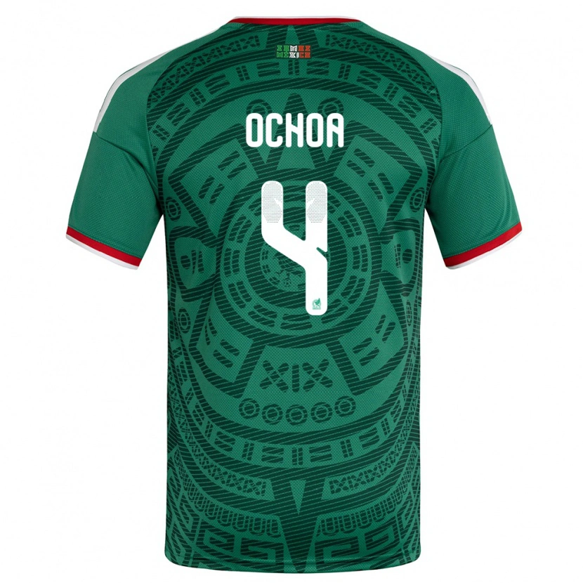 Danxen Barn Mexiko Diego Ochoa #4 Grön Vit Röd Hemmatröja Matchtröjor 26-28 Tröjor T-Tröja