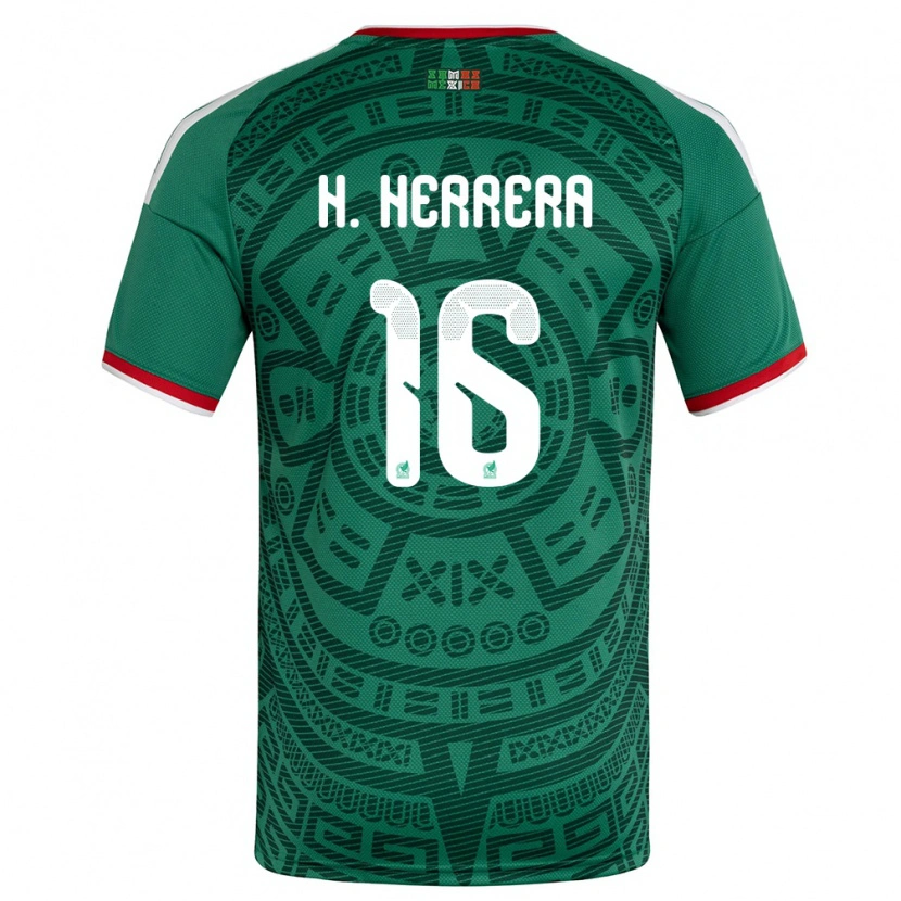 Danxen Barn Mexiko Hector Herrera #16 Grön Vit Röd Hemmatröja Matchtröjor 26-28 Tröjor T-Tröja
