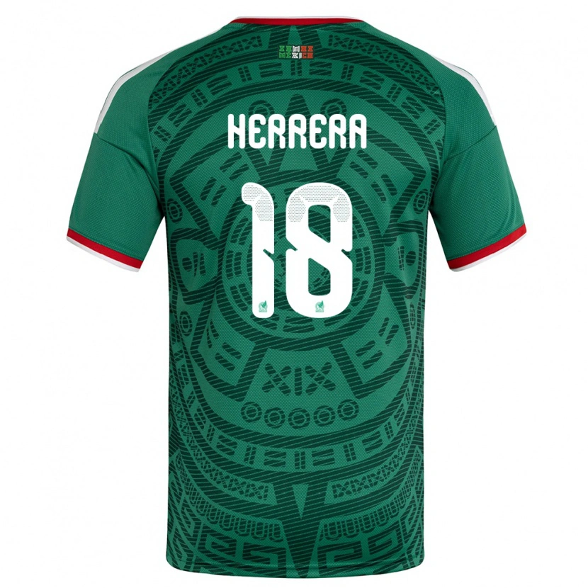 Danxen Barn Mexiko Ozziel Herrera #18 Grön Vit Röd Hemmatröja Matchtröjor 26-28 Tröjor T-Tröja