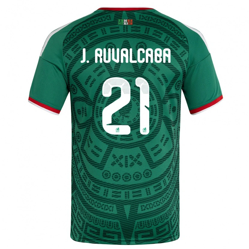 Danxen Barn Mexiko Jorge Ruvalcaba #21 Grön Vit Röd Hemmatröja Matchtröjor 26-28 Tröjor T-Tröja