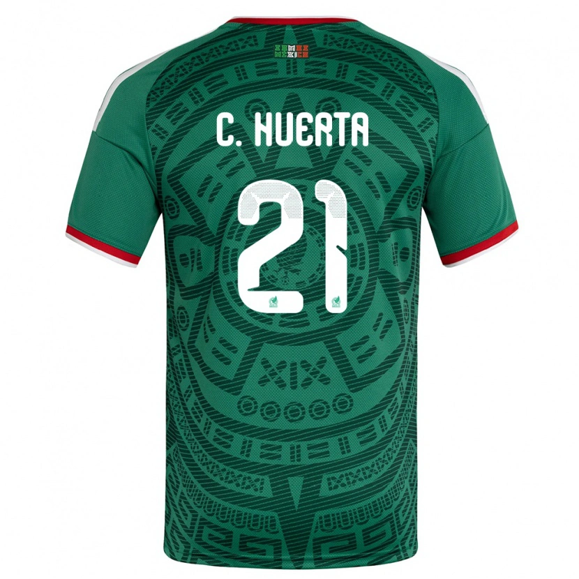 Danxen Barn Mexiko César Huerta #21 Grön Vit Röd Hemmatröja Matchtröjor 26-28 Tröjor T-Tröja