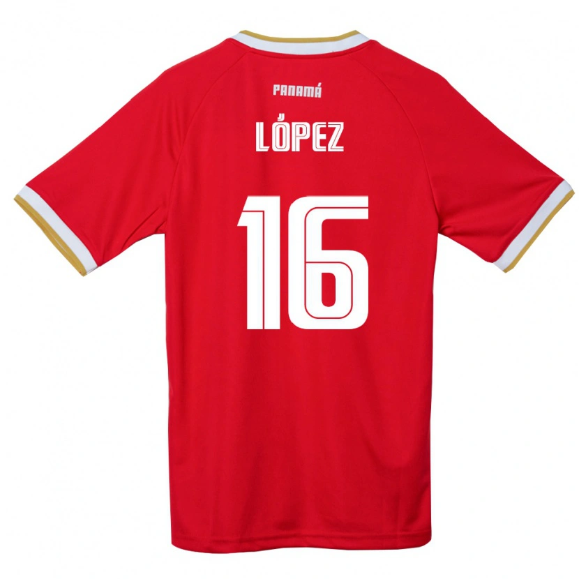 Danxen Barn Panama Estevis López #16 Röd Brun Vit Hemmatröja Matchtröjor 26-28 Tröjor T-Tröja
