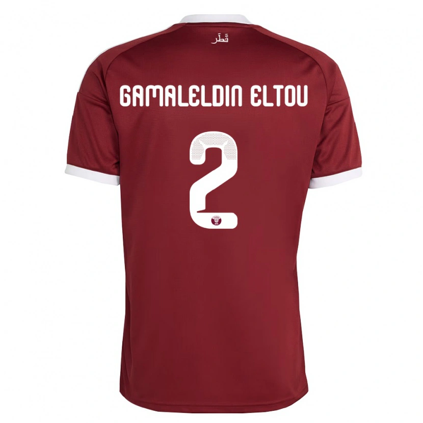 Danxen Barn Qatar Ghassan Gamaleldin Eltou #2 Röd Burgund Vit Hemmatröja Matchtröjor 26-28 Tröjor T-Tröja