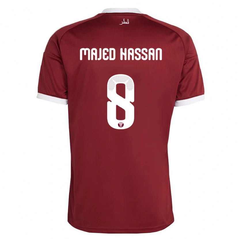 Danxen Barn Qatar Malik Hassan #8 Röd Burgund Vit Hemmatröja Matchtröjor 26-28 Tröjor T-Tröja