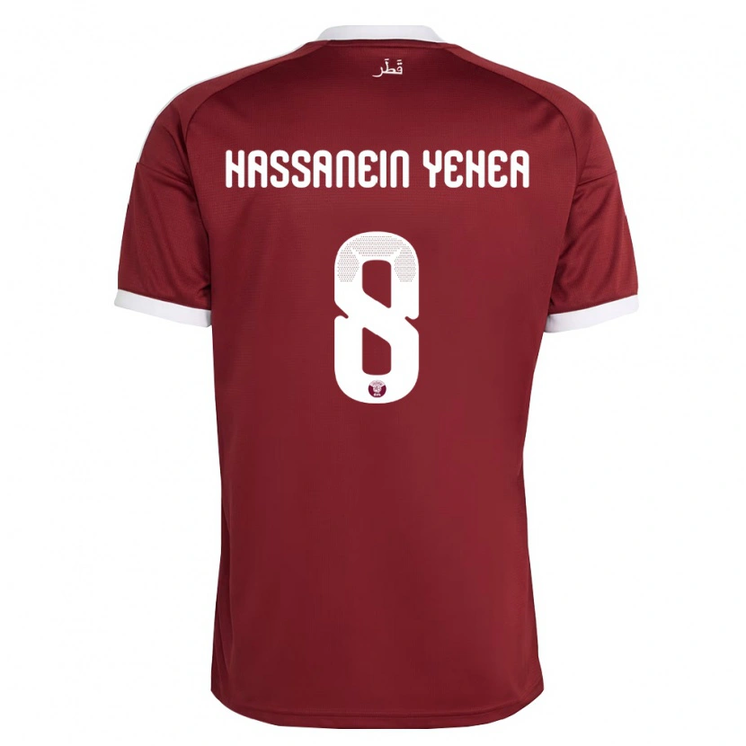 Danxen Barn Qatar Mohamed Hassanein Yehea #8 Röd Burgund Vit Hemmatröja Matchtröjor 26-28 Tröjor T-Tröja
