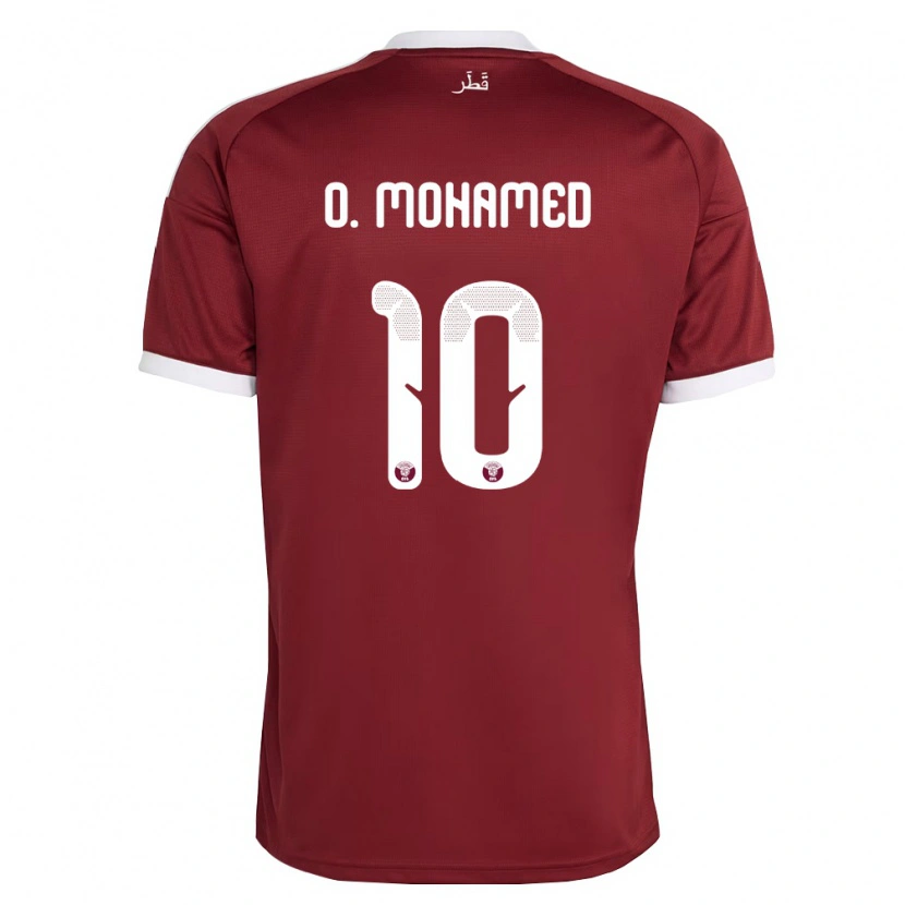 Danxen Barn Qatar Osama Ibrahim O. Mohamed #10 Röd Burgund Vit Hemmatröja Matchtröjor 26-28 Tröjor T-Tröja