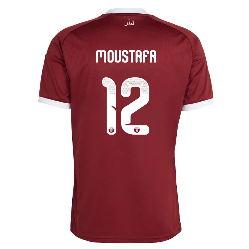Danxen Barn Qatar Moamen Moustafa #12 Röd Burgund Vit Hemmatröja Matchtröjor 26-28 Tröjor T-Tröja