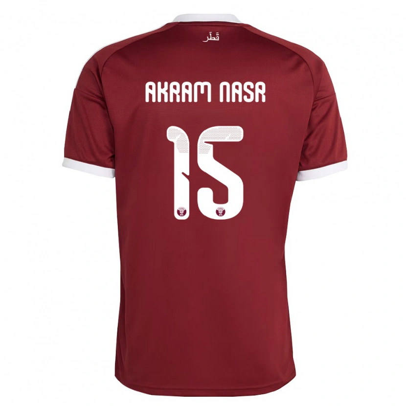 Danxen Barn Qatar Mohamed Akram #15 Röd Burgund Vit Hemmatröja Matchtröjor 26-28 Tröjor T-Tröja