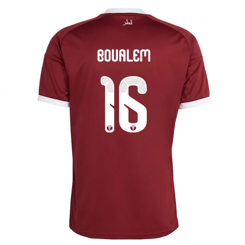 Danxen Barn Qatar Boualem Khoukhi #16 Röd Burgund Vit Hemmatröja Matchtröjor 26-28 Tröjor T-Tröja