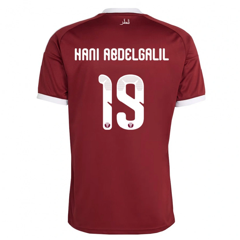 Danxen Barn Qatar Youssef Hani Abdelgalil #19 Röd Burgund Vit Hemmatröja Matchtröjor 26-28 Tröjor T-Tröja