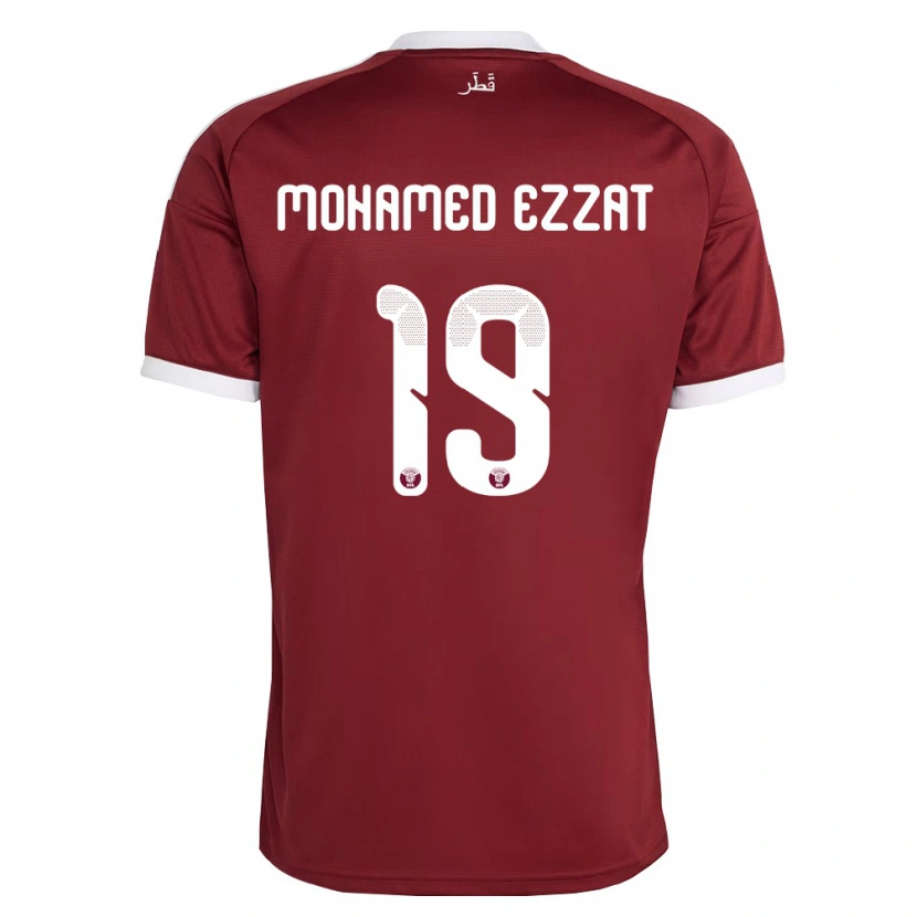 Danxen Barn Qatar Amr Mohamed Ezzat #19 Röd Burgund Vit Hemmatröja Matchtröjor 26-28 Tröjor T-Tröja