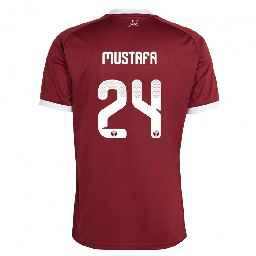 Danxen Barn Qatar Mustafa Mashaal #24 Röd Burgund Vit Hemmatröja Matchtröjor 26-28 Tröjor T-Tröja