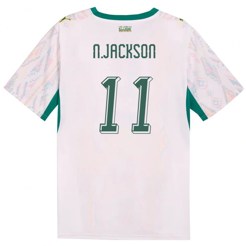 Danxen Barn Senegal Nicolas Jackson #11 Vit Grön Gul Hemmatröja Matchtröjor 26-28 Tröjor T-Tröja