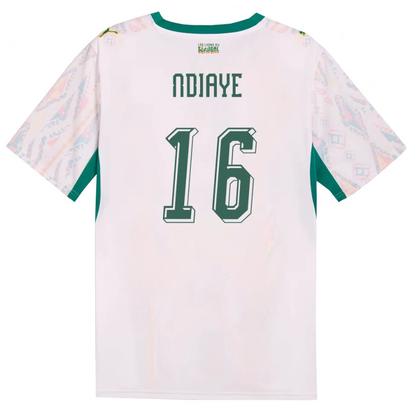 Danxen Barn Senegal Mamour Ndiaye #16 Vit Grön Gul Hemmatröja Matchtröjor 26-28 Tröjor T-Tröja