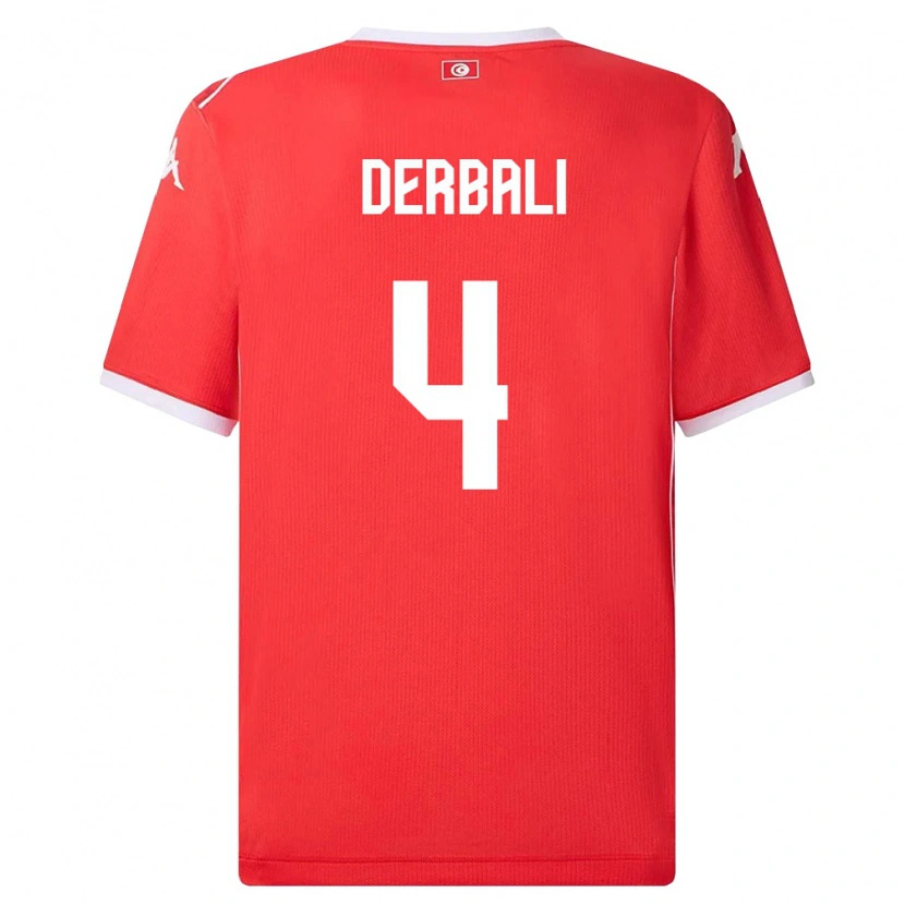 Danxen Barn Tunisien Alaeddine Derbali #4 Röd Vit Hemmatröja Matchtröjor 26-28 Tröjor T-Tröja
