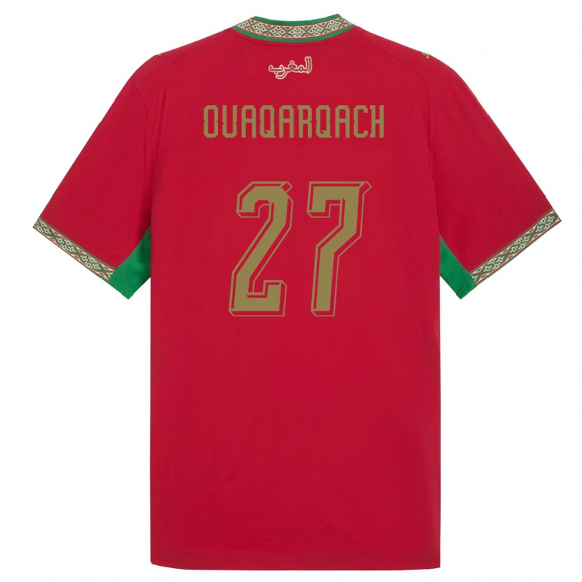 Danxen Barn Marocko Abdelkader Ouaqarqach #27 Röd Grön Vit Hemmatröja Matchtröjor 26-28 Tröjor T-Tröja