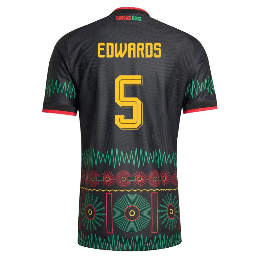 Danxen Barn Jamaica Jaeshawn Edwards #5 Svart Röd Gul Bortatröja Matchtröjor 26-28 Tröjor T-Tröja