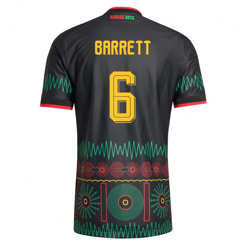 Danxen Barn Jamaica Ronaldo Barrett #6 Svart Röd Gul Bortatröja Matchtröjor 26-28 Tröjor T-Tröja