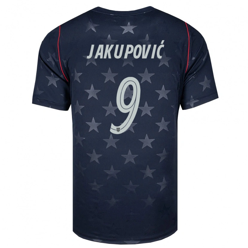 Danxen Barn Usa Malik Jakupović #9 Svart Vit Röd Bortatröja Matchtröjor 26-28 Tröjor T-Tröja