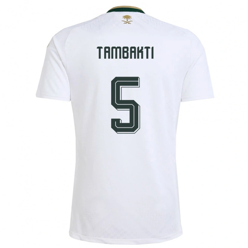 Danxen Barn Saudi-Arabien Hassan Tambakti #5 Vit Grön Guld Bortatröja Matchtröjor 26-28 Tröjor T-Tröja