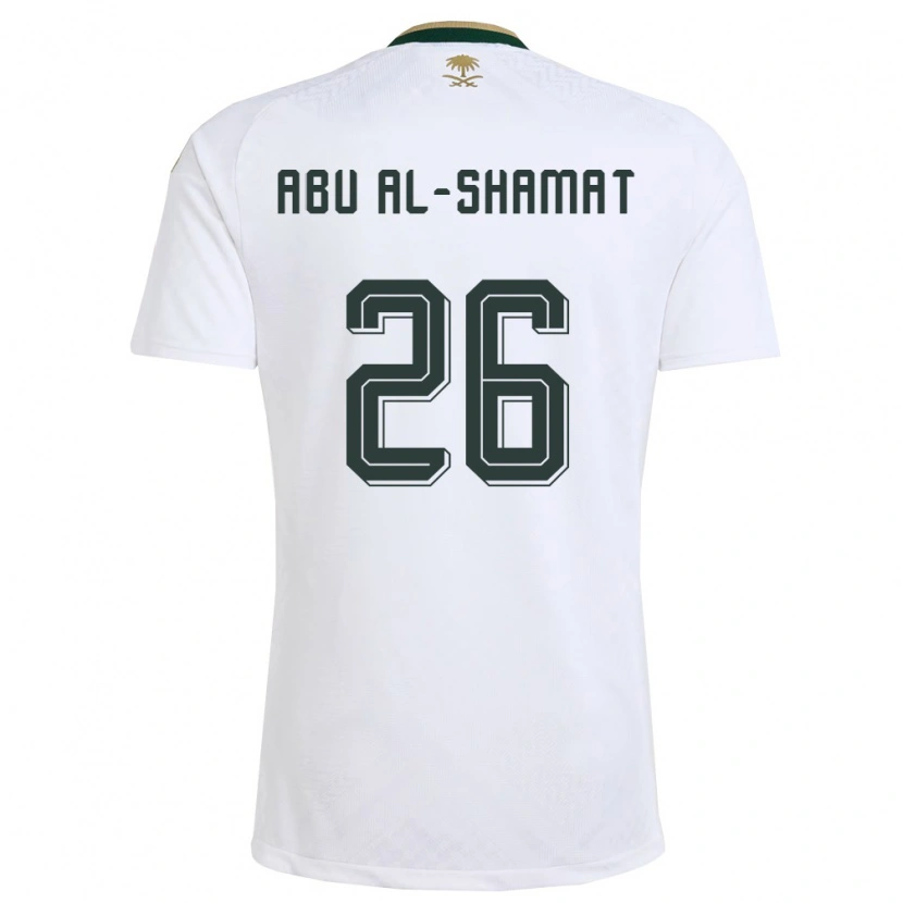 Danxen Barn Saudi-Arabien Mohammed Abu Al-Shamat #26 Vit Grön Guld Bortatröja Matchtröjor 26-28 Tröjor T-Tröja