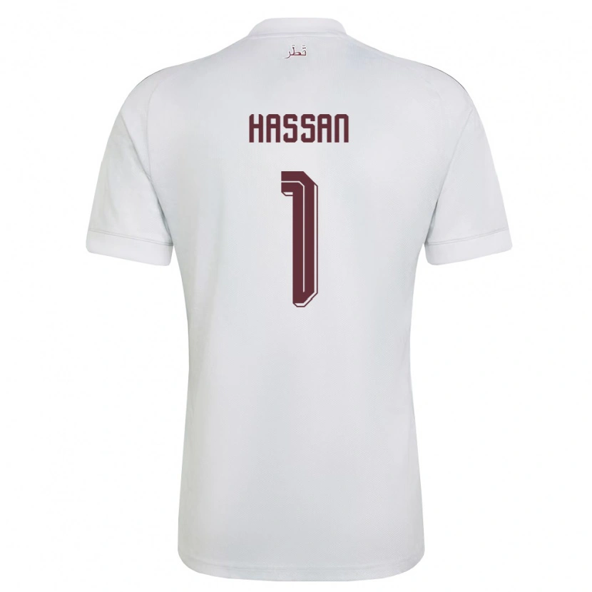 Danxen Barn Qatar Amir Hassan #1 Vit Burgund Bortatröja Matchtröjor 26-28 Tröjor T-Tröja