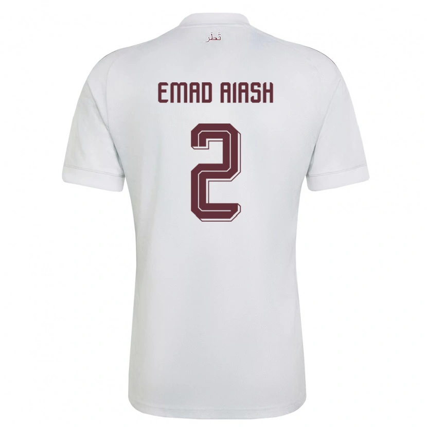 Danxen Barn Qatar Mohamed Emad Aiash #2 Vit Burgund Bortatröja Matchtröjor 26-28 Tröjor T-Tröja