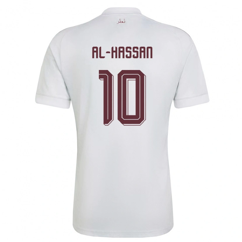 Danxen Barn Qatar Ibrahim Al-Hassan #10 Vit Burgund Bortatröja Matchtröjor 26-28 Tröjor T-Tröja