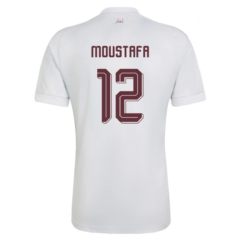 Danxen Barn Qatar Moamen Moustafa #12 Vit Burgund Bortatröja Matchtröjor 26-28 Tröjor T-Tröja