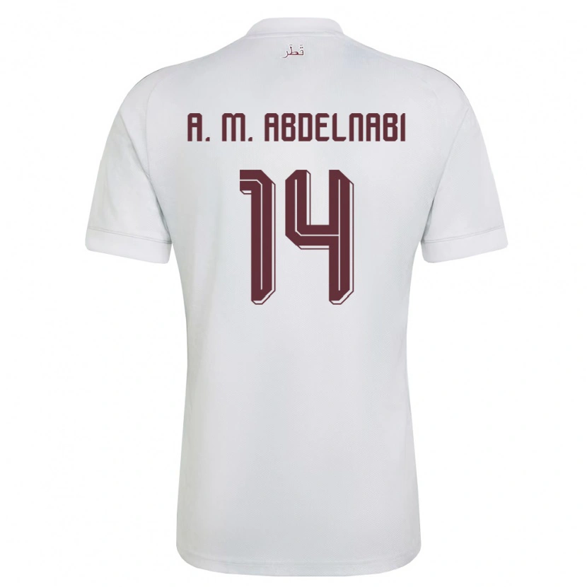 Danxen Barn Qatar Asim Mohammed Abdelnabi #14 Vit Burgund Bortatröja Matchtröjor 26-28 Tröjor T-Tröja