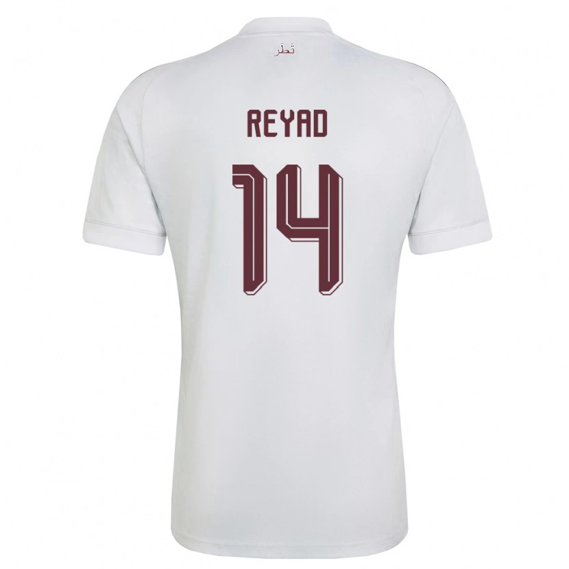 Danxen Barn Qatar Ahmed Reyad #14 Vit Burgund Bortatröja Matchtröjor 26-28 Tröjor T-Tröja