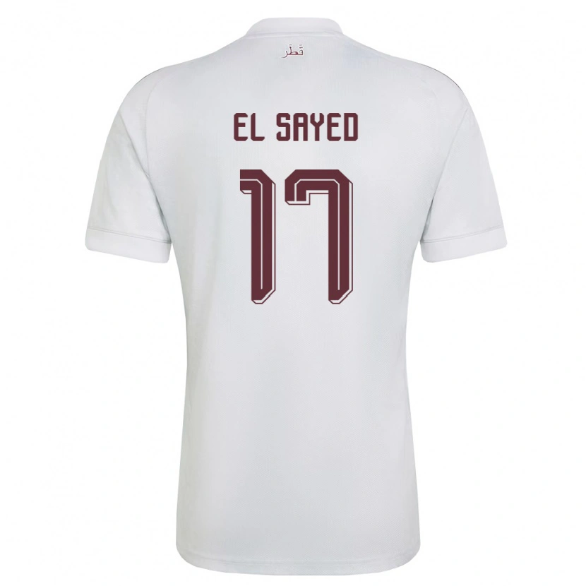 Danxen Barn Qatar Mostafa El Sayed #17 Vit Burgund Bortatröja Matchtröjor 26-28 Tröjor T-Tröja