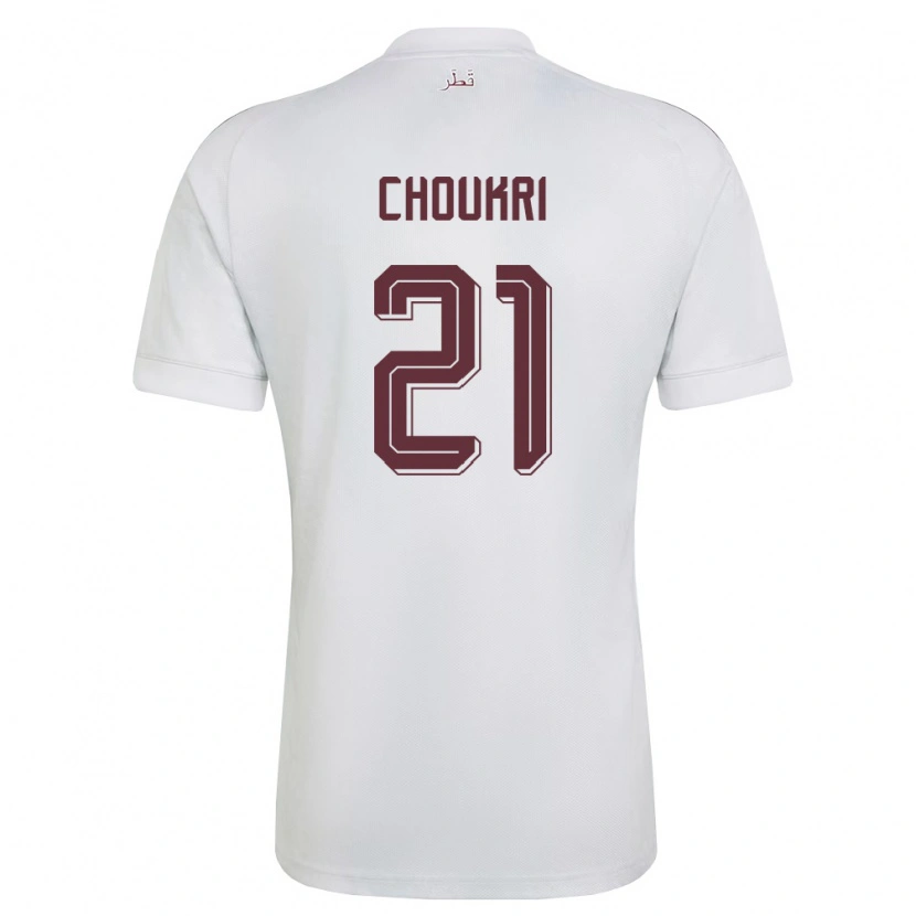 Danxen Barn Qatar Khaled Choukri #21 Vit Burgund Bortatröja Matchtröjor 26-28 Tröjor T-Tröja