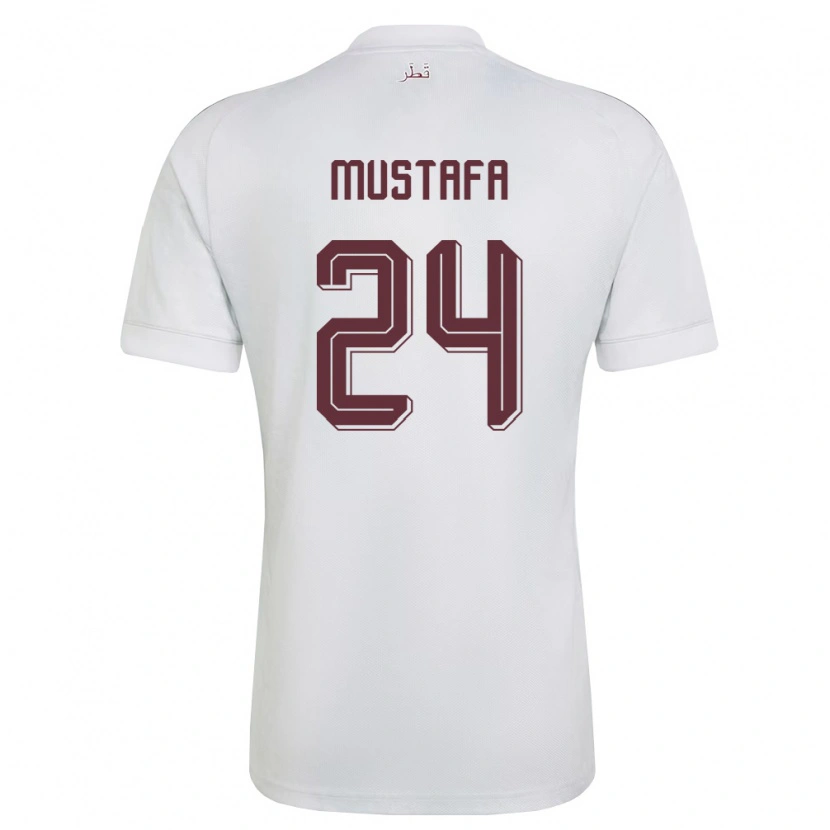 Danxen Barn Qatar Mustafa Mashaal #24 Vit Burgund Bortatröja Matchtröjor 26-28 Tröjor T-Tröja