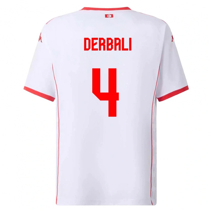 Danxen Barn Tunisien Alaeddine Derbali #4 Vit Röd Bortatröja Matchtröjor 26-28 Tröjor T-Tröja